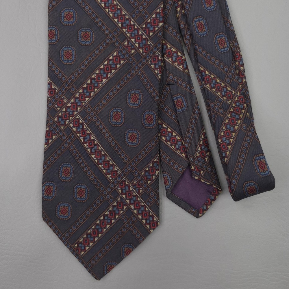 Vintage Polo Ralph Lauren Tie Mens Blue Silk Geometric Woven Short Necktie